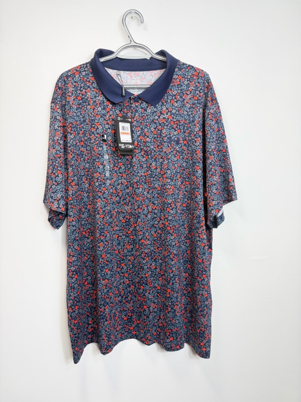 Under Armour Men's Navy Polo with Red Floral Print 4XL